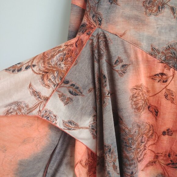 Asymmetrical hem orange brown cream gold stretch midi maxi skirt 14 - Picture 5 of 12